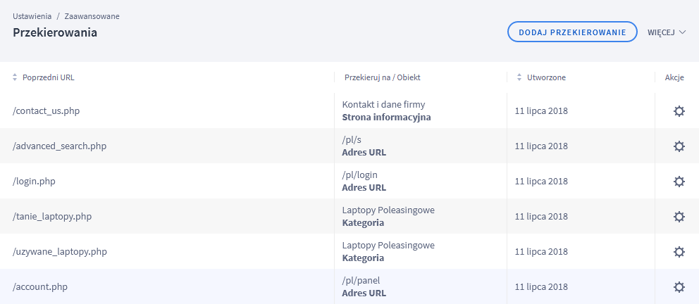 Optymalizacja SEO - Shoper - panel przekierowań