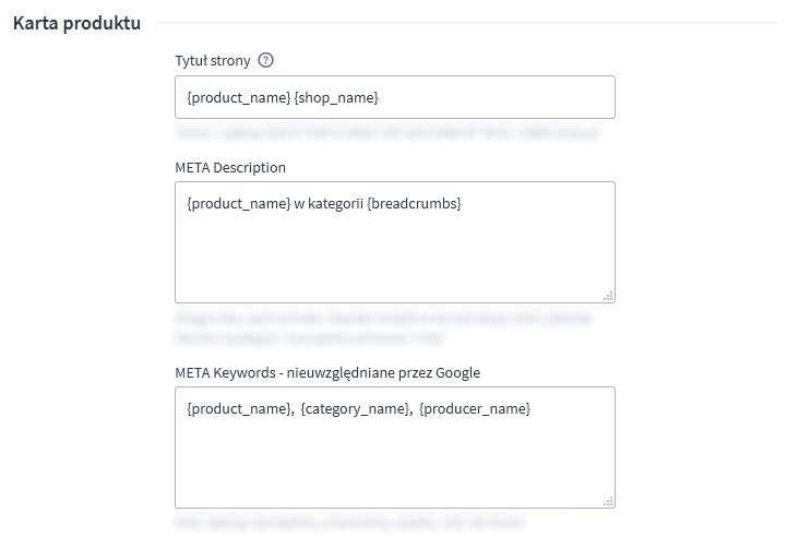 Pozycjonowanie sklepu - Shoper - meta tytuły i opisy - karta produktu